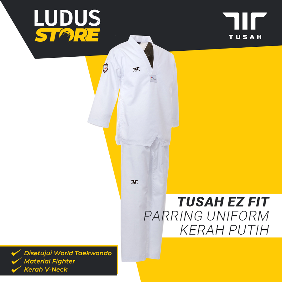 Tusah EZ Fit Dobok Sparring Seragam Taekwondo White V-Neck
