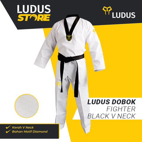 Ludus Dobok Kyorugi Fighter Seragam Taekwondo Sparring Black V Neck
